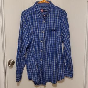 Men's Chaps Dark Blue LS Plaid Button Down - EUC